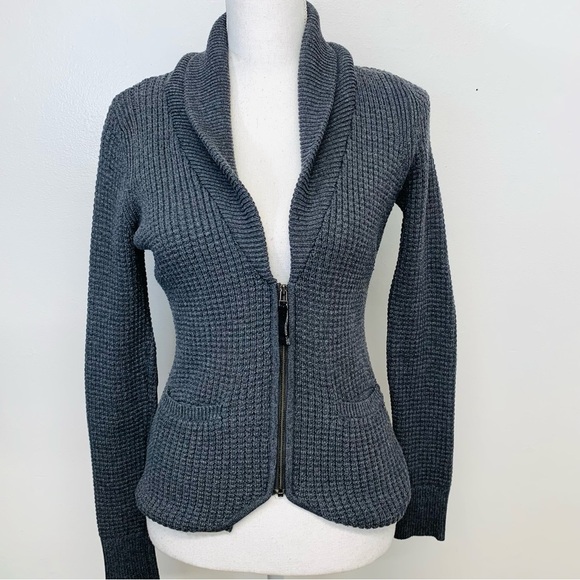 Guess Cardigan Woman Small Gray   Full Zip Pockets Stretch Texture Sweater Retro - Picture 1 of 10